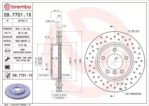 Remschijf BREMBO 09.7701.1X)