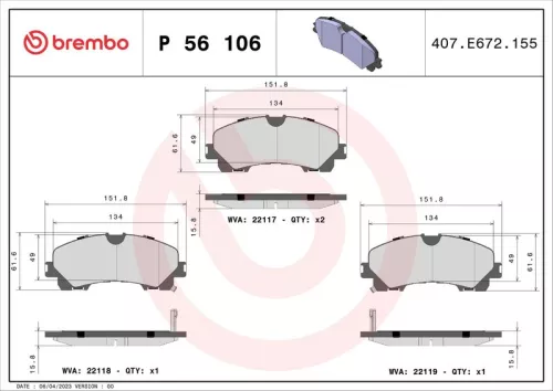 Remblokkenset, schijfrem BREMBO P 56 106)