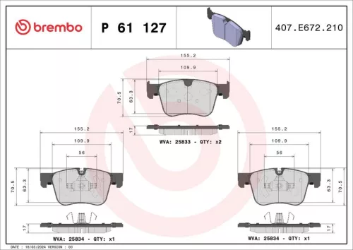 Remblokkenset, schijfrem BREMBO P 61 127)