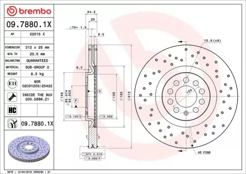 Remschijf BREMBO 09.7880.1X)
