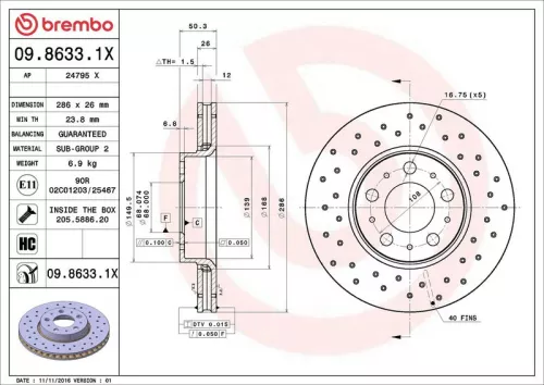 Remschijf BREMBO 09.8633.1X)