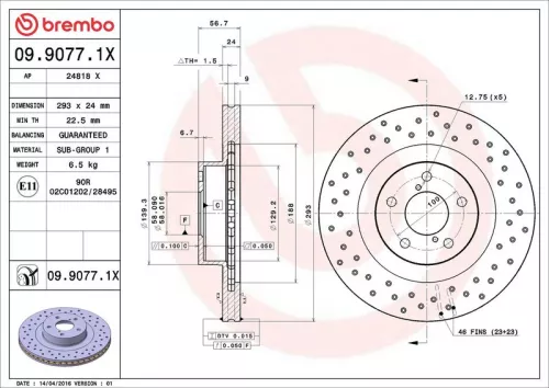 Remschijf BREMBO 09.9077.1X)