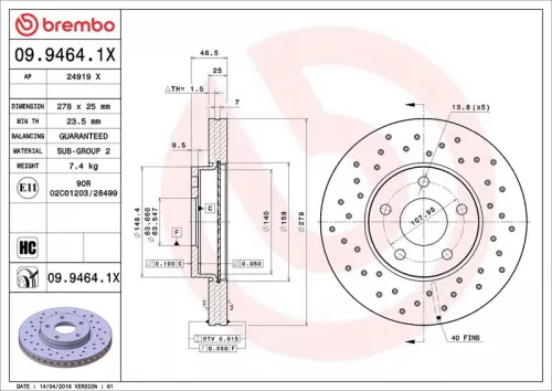 Brake Disc BREMBO 09.9464.1X)