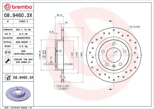 Remschijf BREMBO 08.9460.3X)
