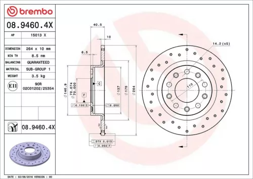 Remschijf BREMBO 08.9460.4X)