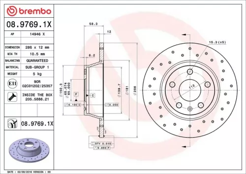 Remschijf BREMBO 08.9769.1X)