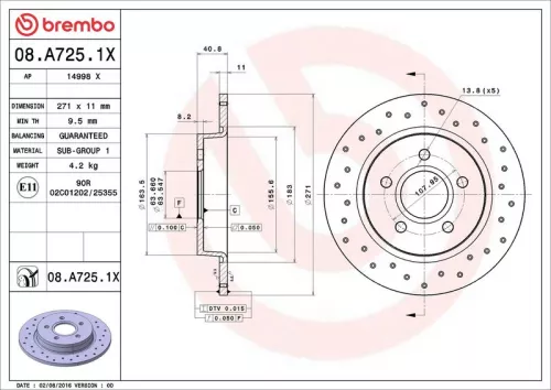 Remschijf BREMBO 08.A725.1X)