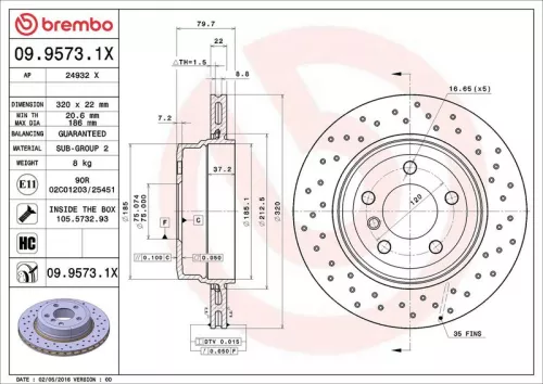 Remschijf BREMBO 09.9573.1X)
