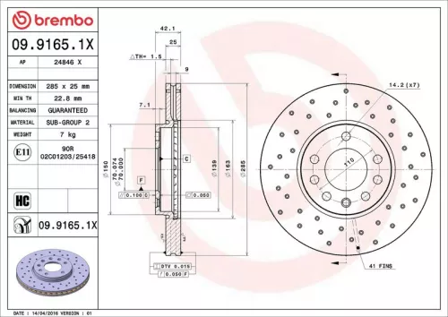 Remschijf BREMBO 09.9165.1X)