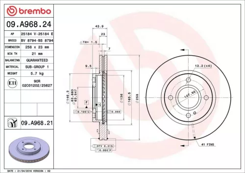 Remschijf BREMBO 09.A968.21)