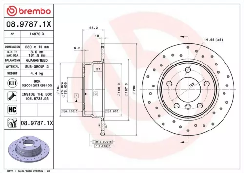 Remschijf BREMBO 08.9787.1X)