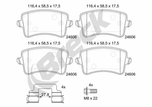 Brake Pad Set, disc brake BRECK 24606 00 554 00)