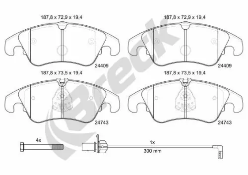 Brake Pad Set, disc brake BRECK 24743 00 551 00)