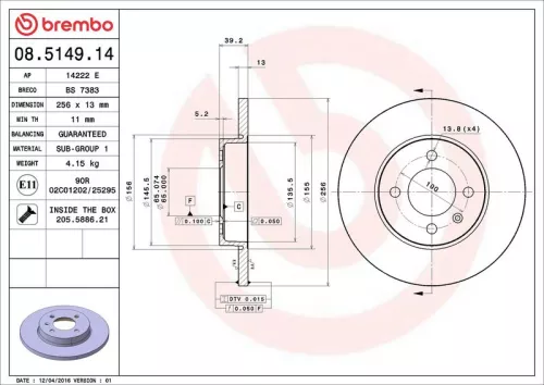 Remschijf BREMBO 08.5149.14)