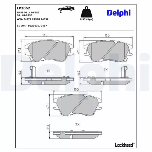 Remblokkenset, schijfrem DELPHI LP2062)