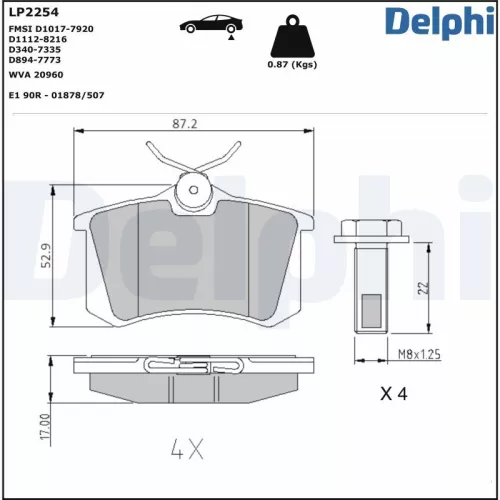 Brake Pad Set, disc brake DELPHI LP2254)