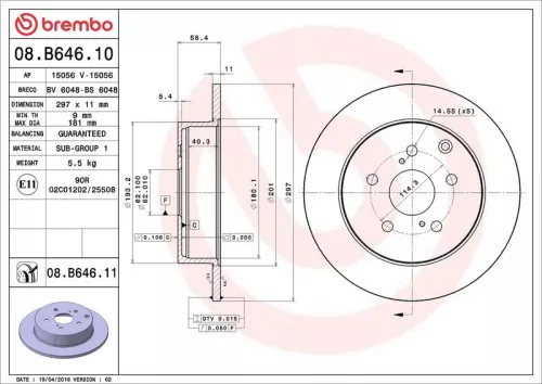 Remschijf BREMBO 08.B646.11)