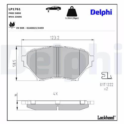 Remblokkenset, schijfrem DELPHI LP1761)