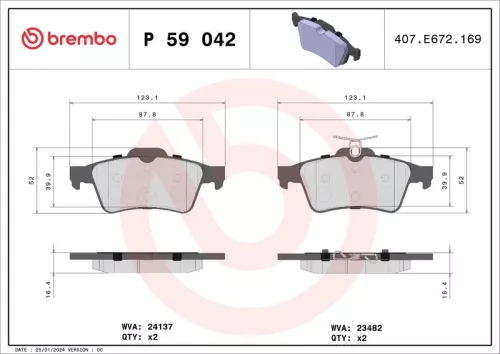 Brake Pad Set, disc brake BREMBO P 59 042)