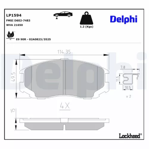 Brake Pad Set, disc brake DELPHI LP1594)
