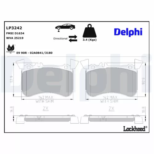 Remblokkenset, schijfrem DELPHI LP3242)