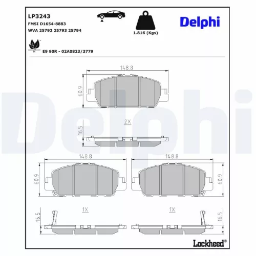 Remblokkenset, schijfrem DELPHI LP3243)