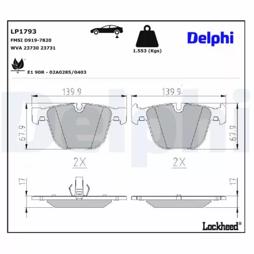 Remblokkenset, schijfrem DELPHI LP1793)