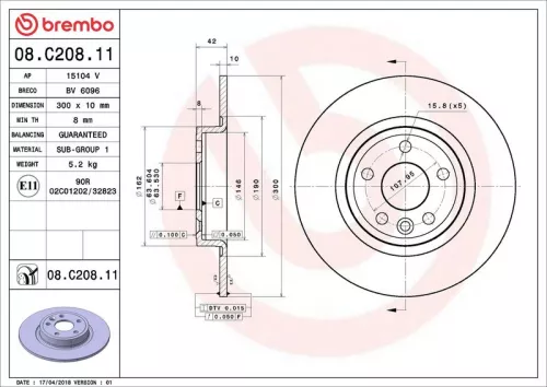 Remschijf BREMBO 08.C208.11)