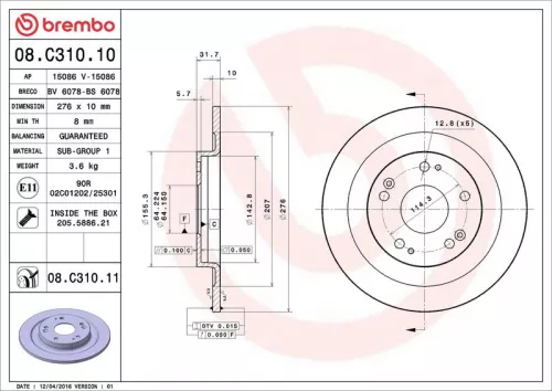 Remschijf BREMBO 08.C310.11)