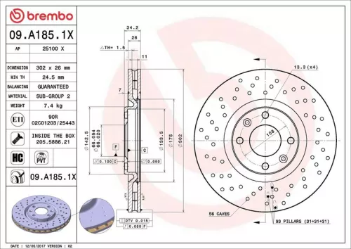 Remschijf BREMBO 09.A185.1X)