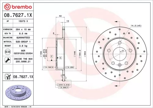 Brake Disc BREMBO 08.7627.1X)