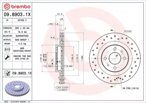 Remschijf BREMBO 09.8903.1X)