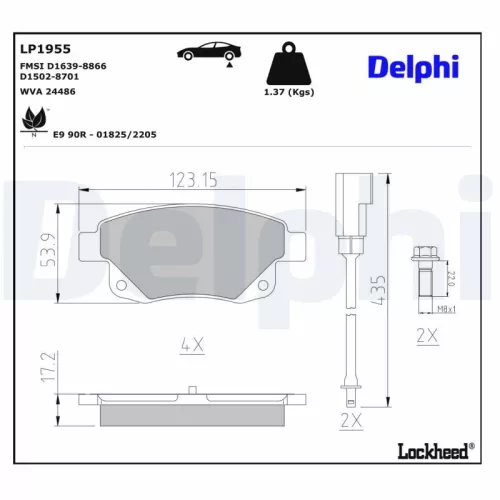 Brake Pad Set, disc brake DELPHI LP1955)