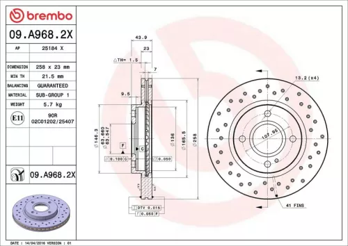 Remschijf BREMBO 09.A968.2X)
