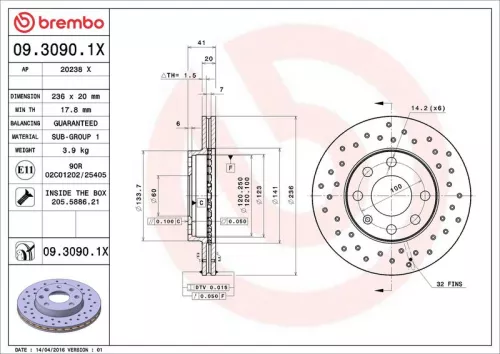 Remschijf BREMBO 09.3090.1X)