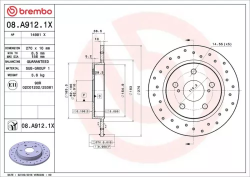 Remschijf BREMBO 08.A912.1X)