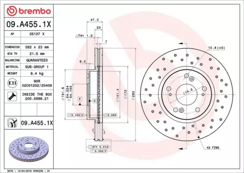 Remschijf BREMBO 09.A455.1X)