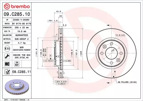 Brake Disc BREMBO 09.C285.11)