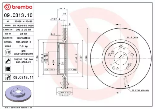 Remschijf BREMBO 09.C313.11)