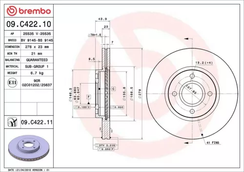 Remschijf BREMBO 09.C422.11)