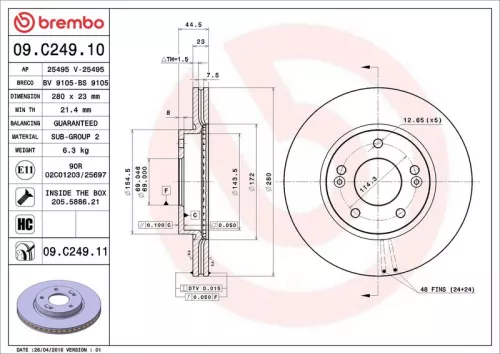 Remschijf BREMBO 09.C249.11)