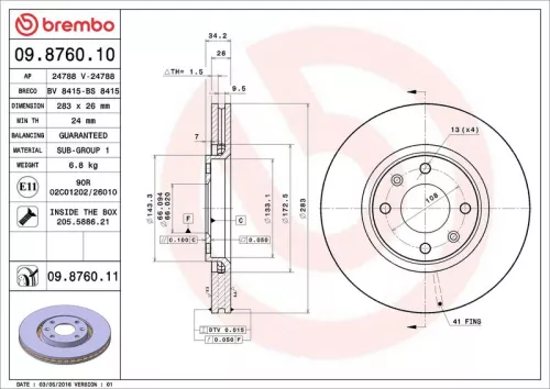 Brake Disc BREMBO 09.8760.11)