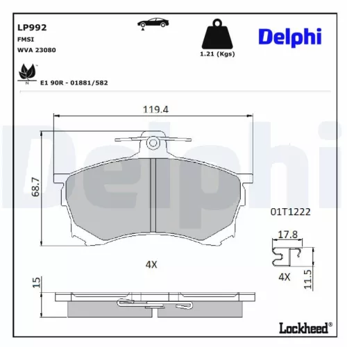 Remblokkenset, schijfrem DELPHI LP992)