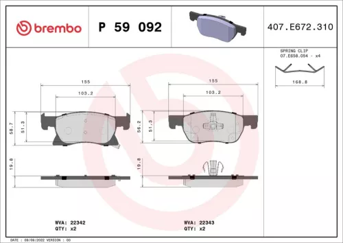 Remblokkenset, schijfrem BREMBO P 59 092)
