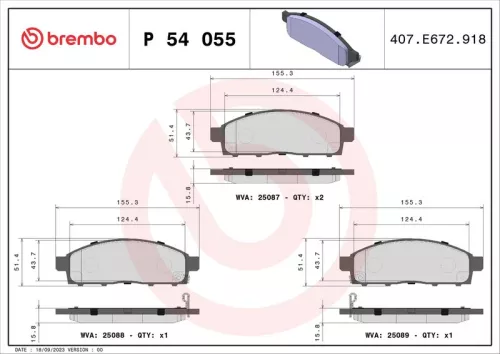 Remblokkenset, schijfrem BREMBO P 54 055)