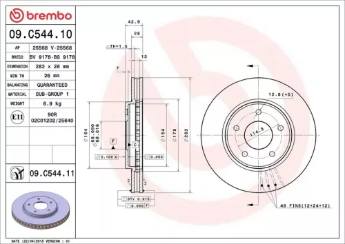 Brake Disc BREMBO 09.C544.11)