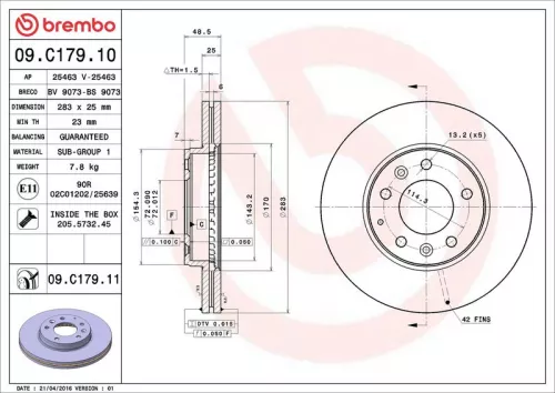 Remschijf BREMBO 09.C179.11)