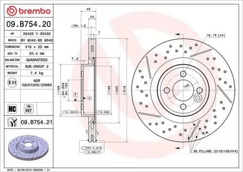 Remschijf BREMBO 09.B754.21)