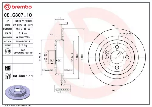 Remschijf BREMBO 08.C307.11)