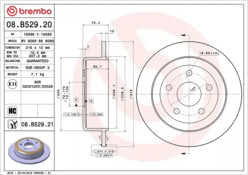 Remschijf BREMBO 08.B529.21)